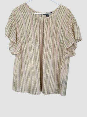 Zac &  Rachel Sheer Textured Multicolor Striped FLutter Sleeve Womens Plus 3X
